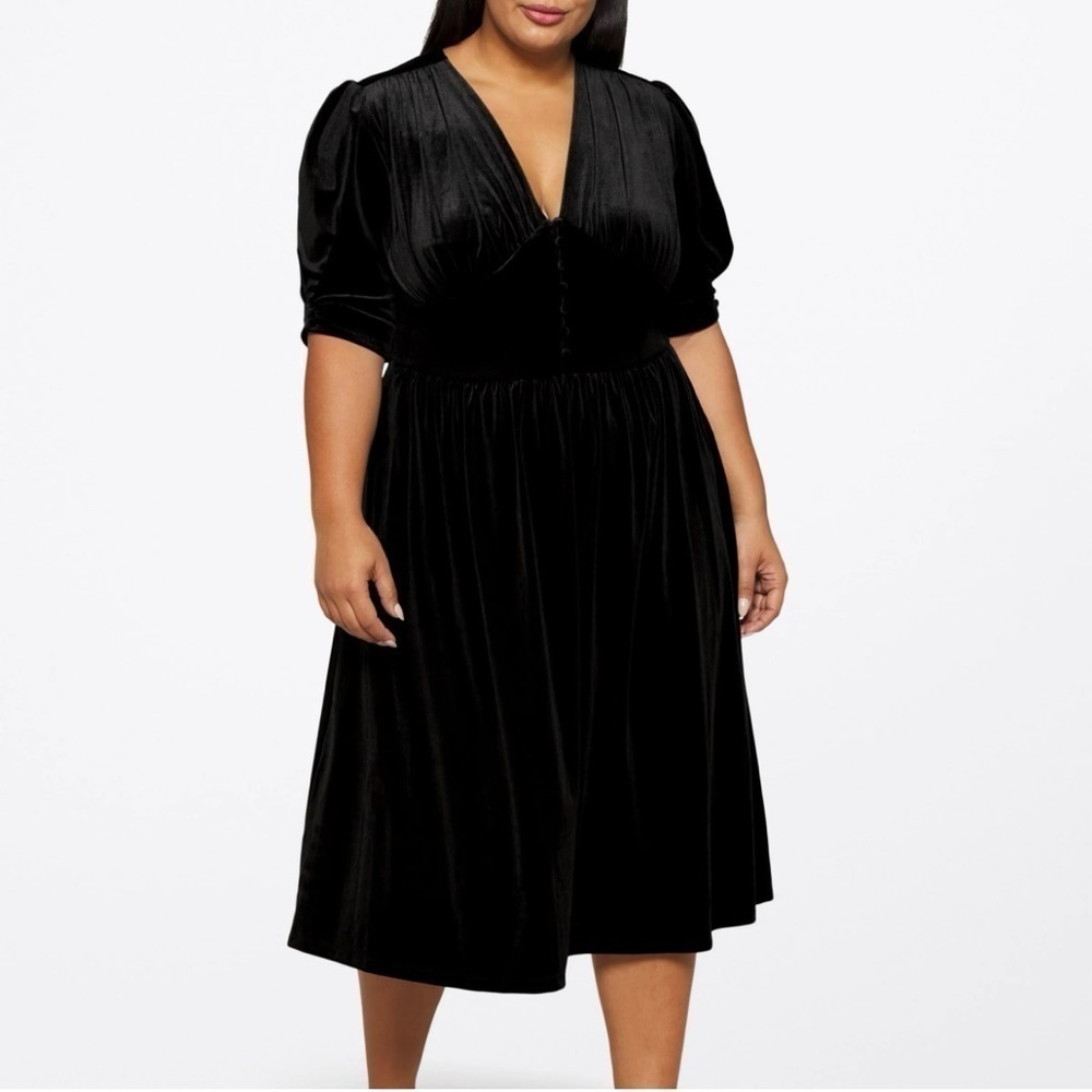 NWT Lauren Ralph Lauren Black Empire Waist Velvet Dress - Picture 2 of 7